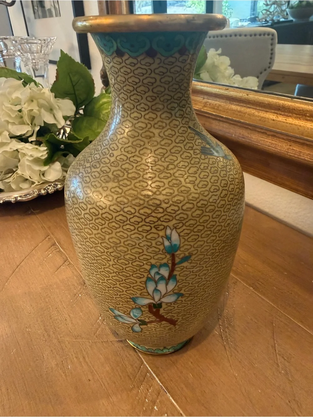 Vintage Cloisonné Enamel Floral Vase 9”
